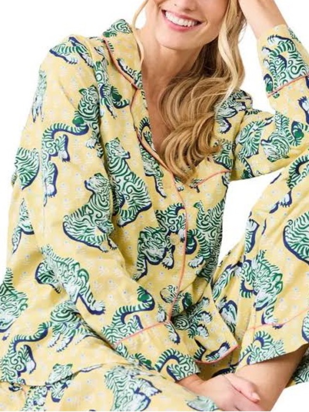 Printfresh Tiger Queen Organic Cotton Pajama Set Citrine Yellow Green Medium